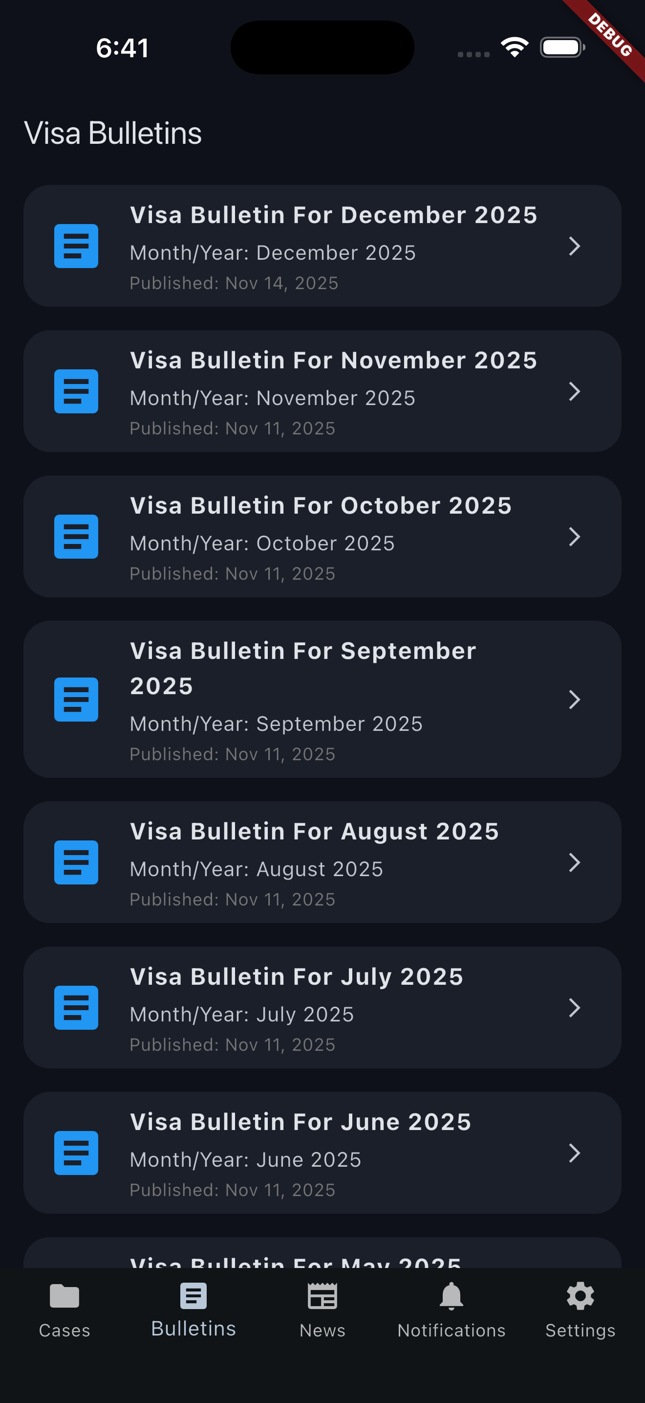 Visa bulletins list
