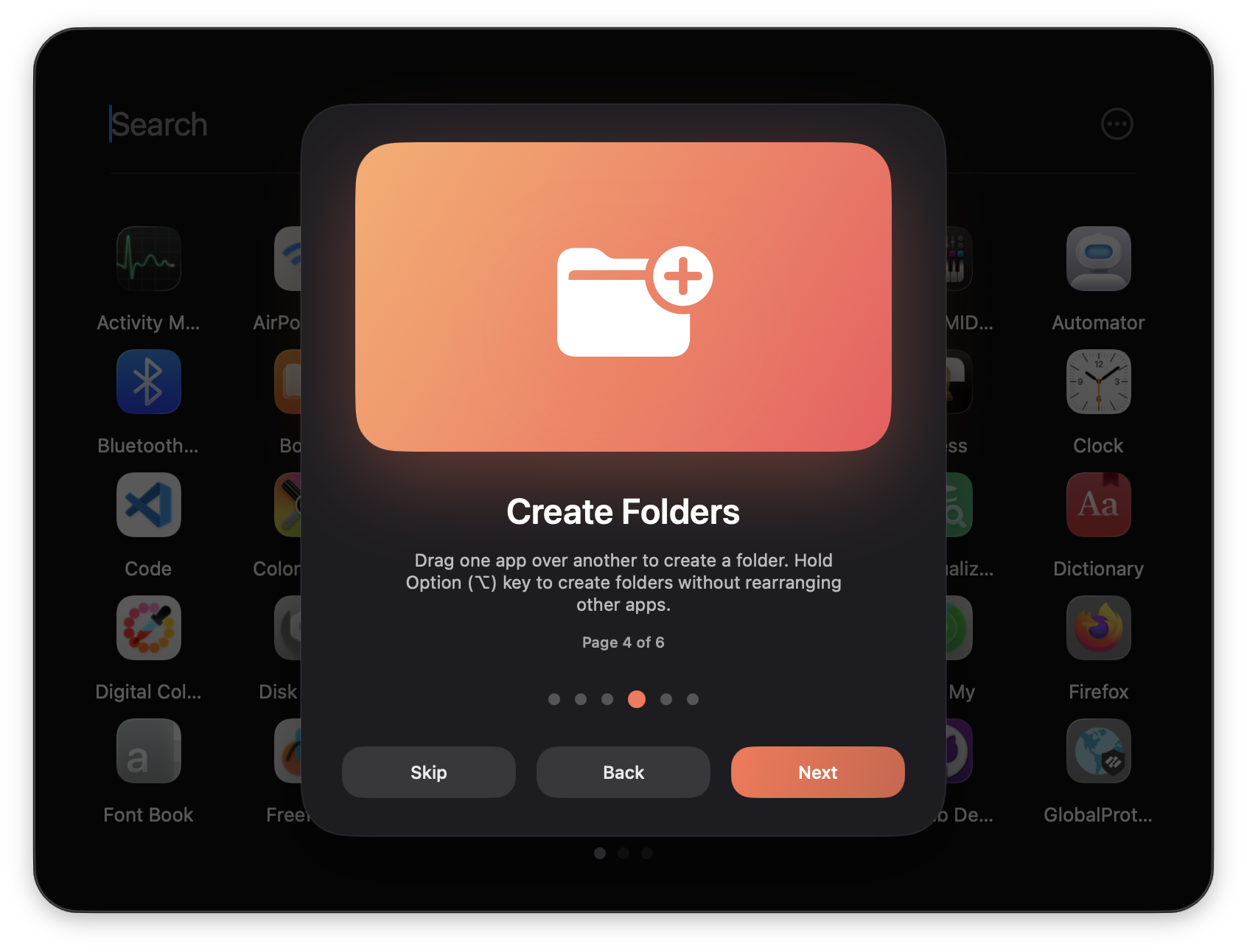 Onboarding slide showing folder creation